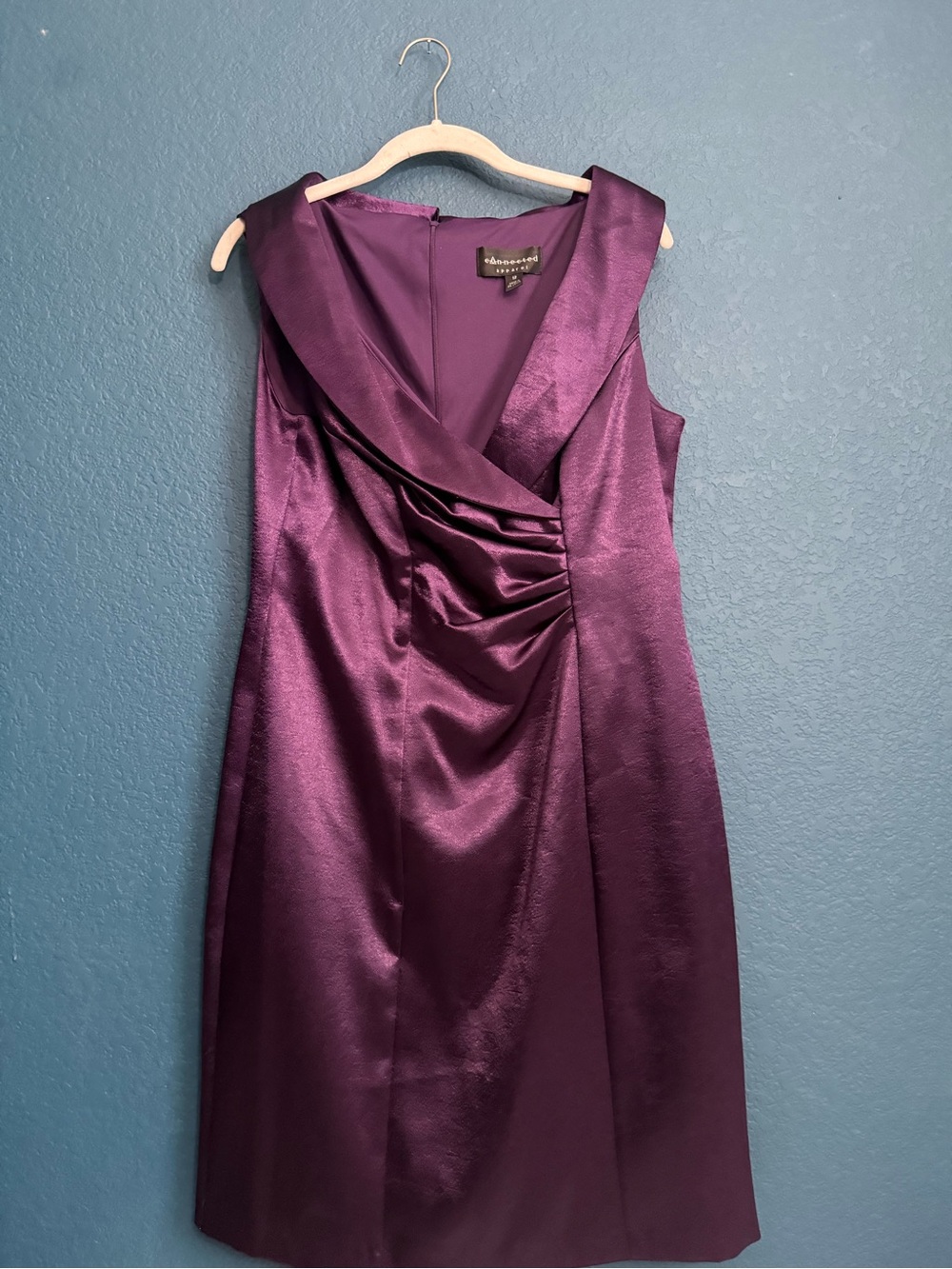 connected apparel Deep Purple Satin Draped Cocktail Dress